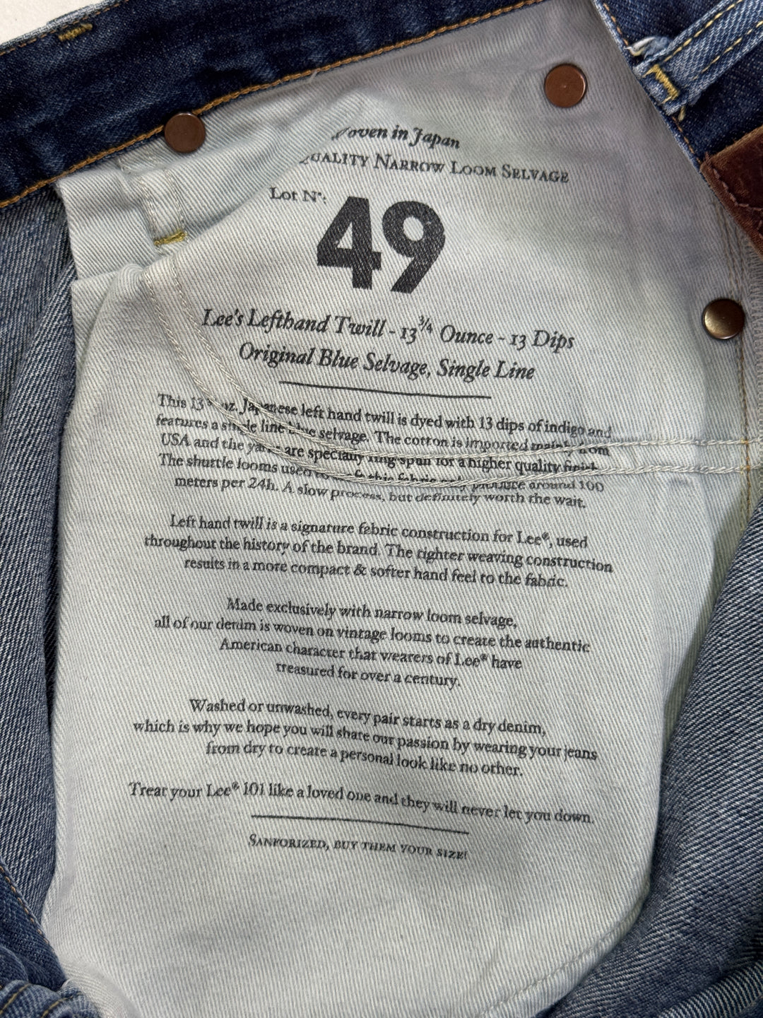 Lee 101 Riders selvedge W34 L36 vintage jeans usato cimosa