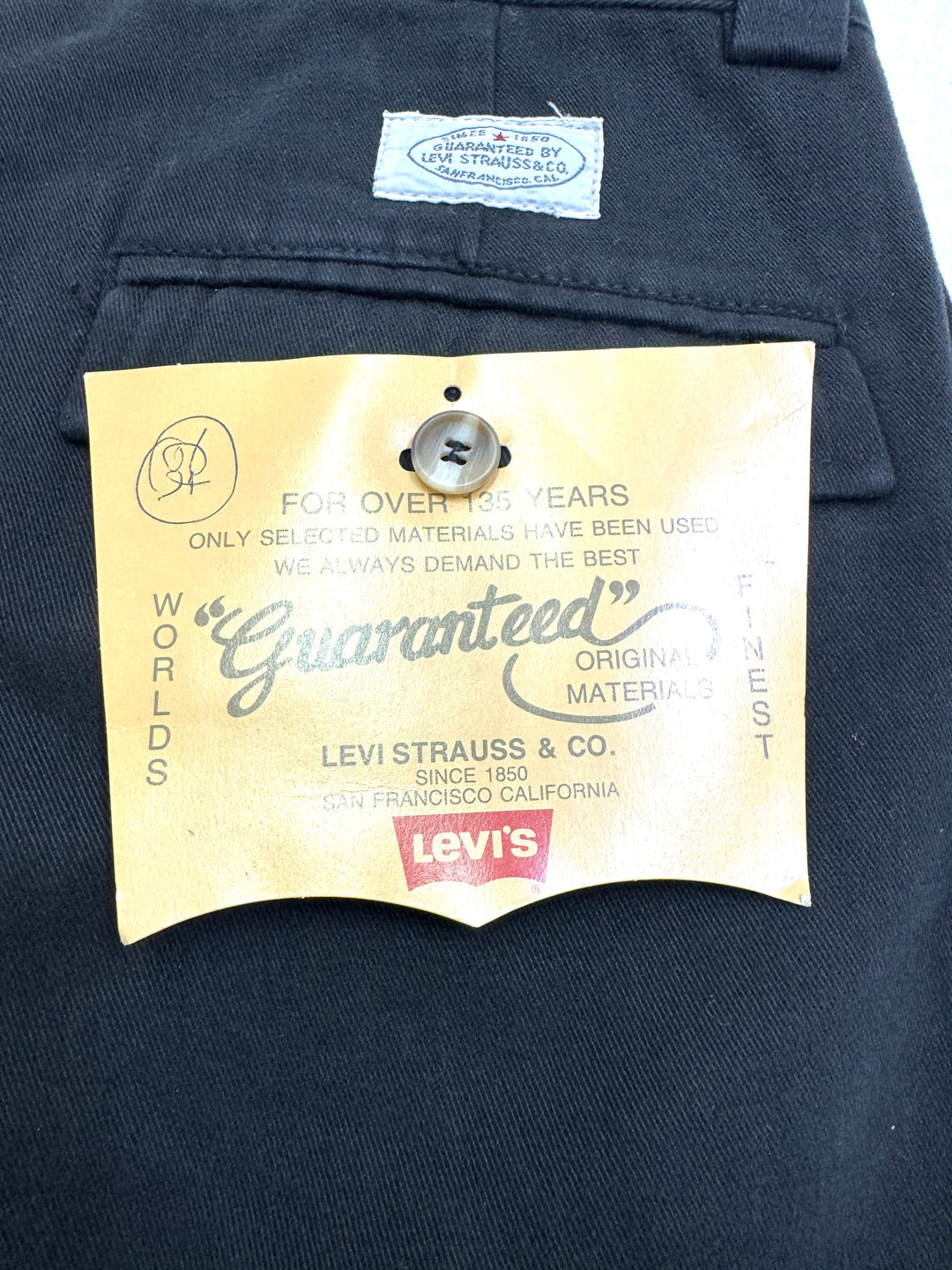 Levi's Guaranteed for over 135 years W31 chino pant anni 80' deadstock Made in Italy