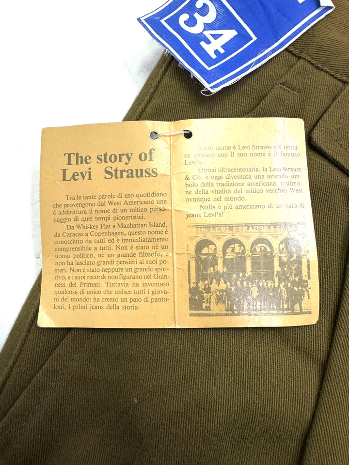 Levi's Guaranteed for over 135 years W34 chino pant anni 80' deadstock Made in Italy