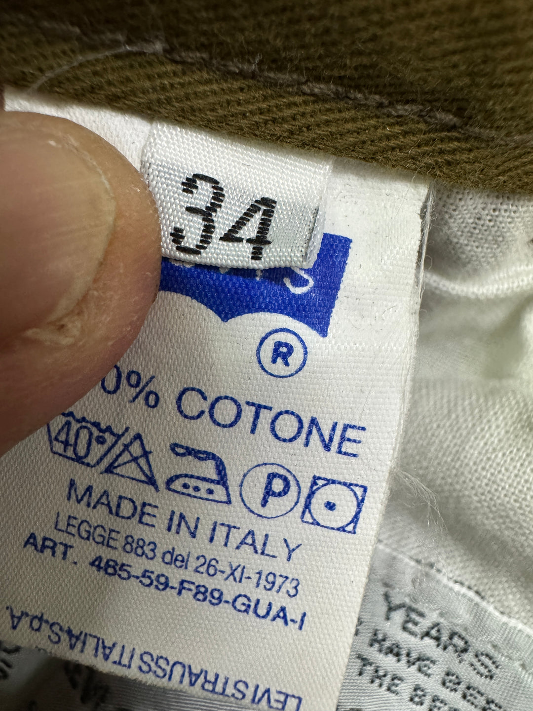 Levi's Guaranteed for over 135 years W34 chino pant anni 80' deadstock Made in Italy
