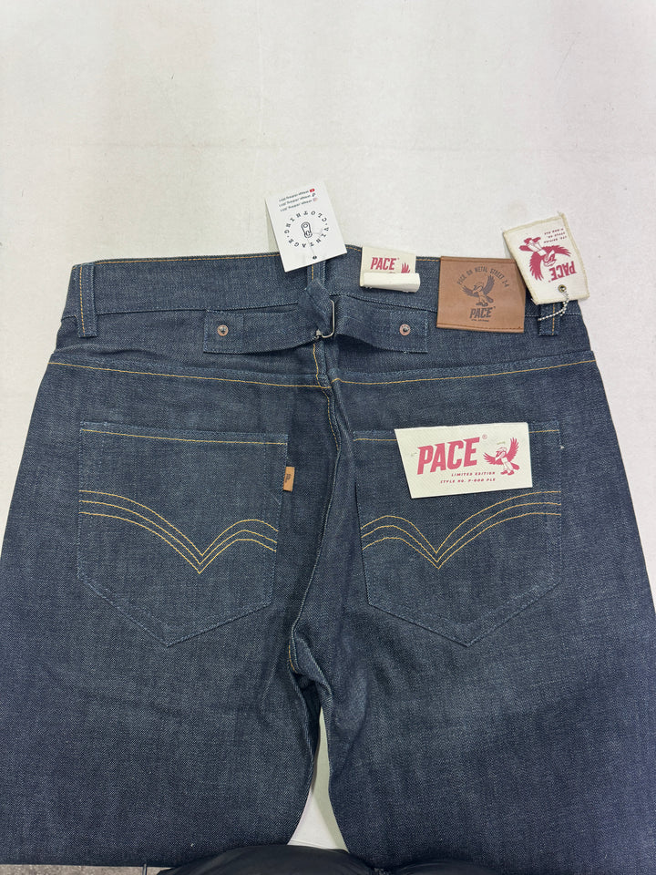 Pace Limited Edition W33 L36 cimosa, martingala e rivetti jeans nuovo Deadstock red line selvedge
