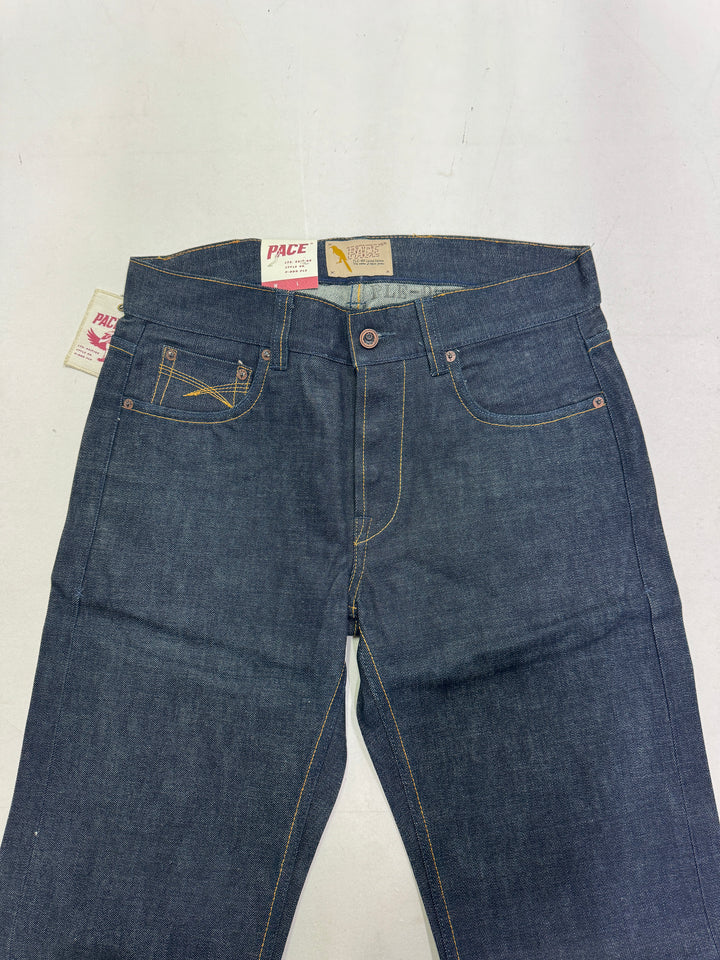Pace Limited Edition W32 L36 cimosa, martingala e rivetti jeans nuovo Deadstock red line selvedge