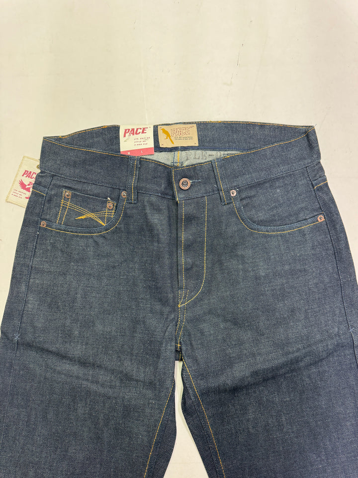 Pace Limited Edition W32 L36 cimosa, martingala e rivetti jeans nuovo Deadstock red line selvedge