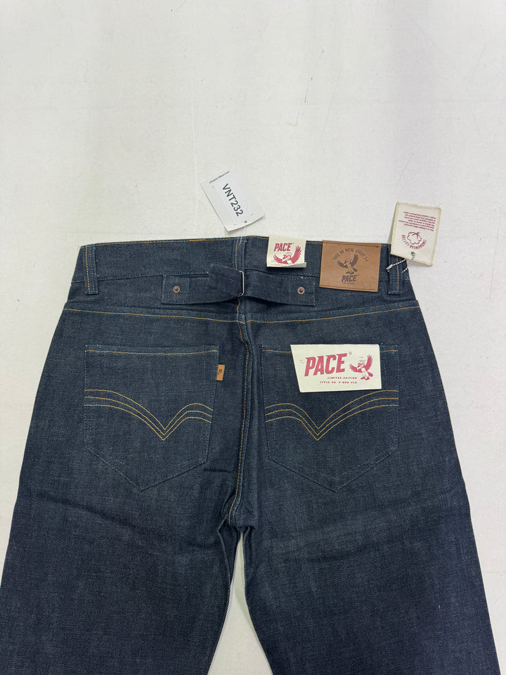 Pace Limited Edition W32 L36 cimosa, martingala e rivetti jeans nuovo Deadstock red line selvedge