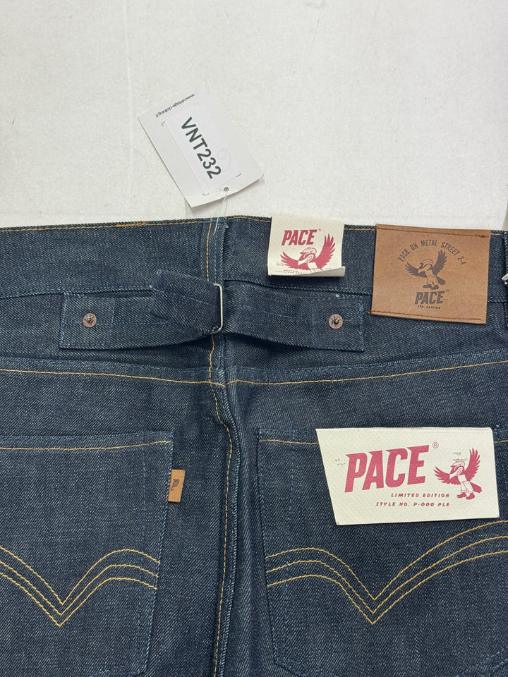 Pace Limited Edition W32 L36 cimosa, martingala e rivetti jeans nuovo Deadstock red line selvedge