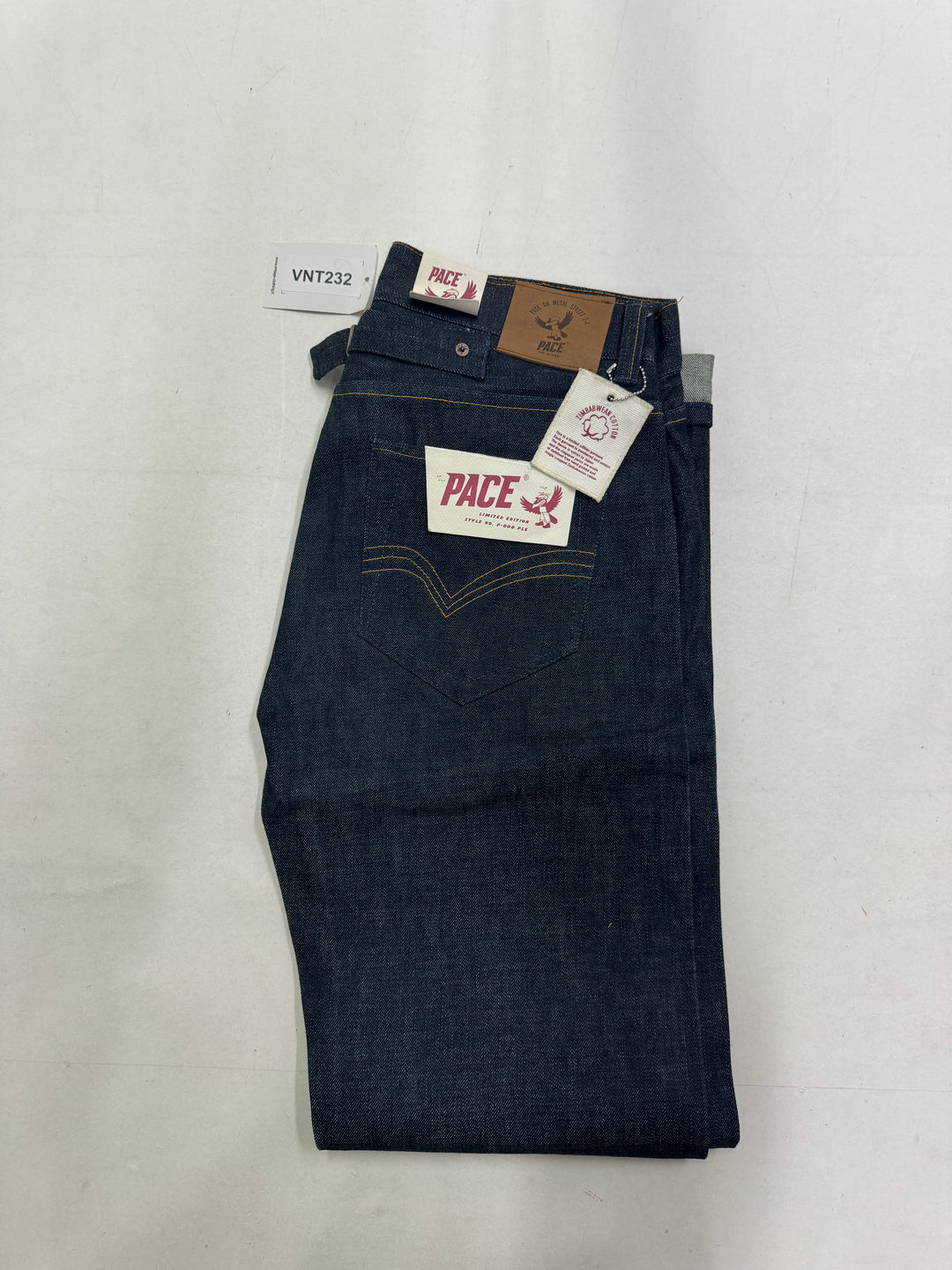 Pace Limited Edition W32 L36 cimosa, martingala e rivetti jeans nuovo Deadstock red line selvedge