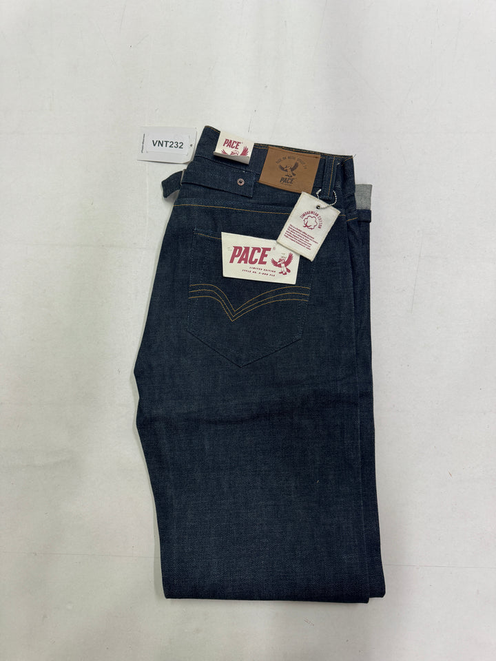 Pace Limited Edition W32 L36 cimosa, martingala e rivetti jeans nuovo Deadstock red line selvedge