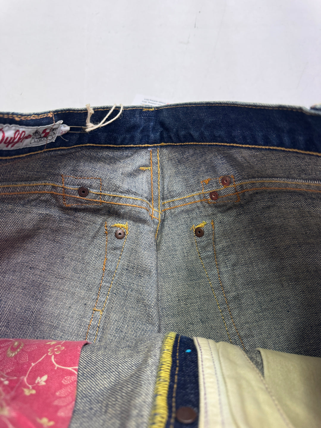 Duffer W32 cimosa e rivetti jeans nuovo Deadstock red line selvedge