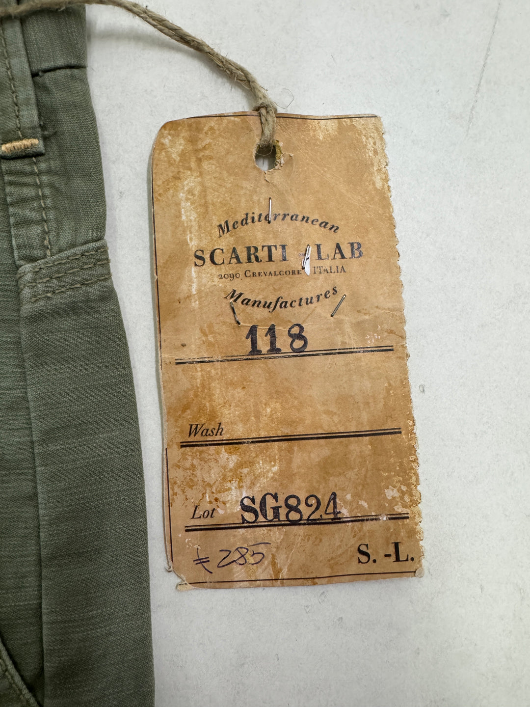 Scarti-Lab 118 W31 jeans chino pants verde militare nuovo con cartellino Deadstock