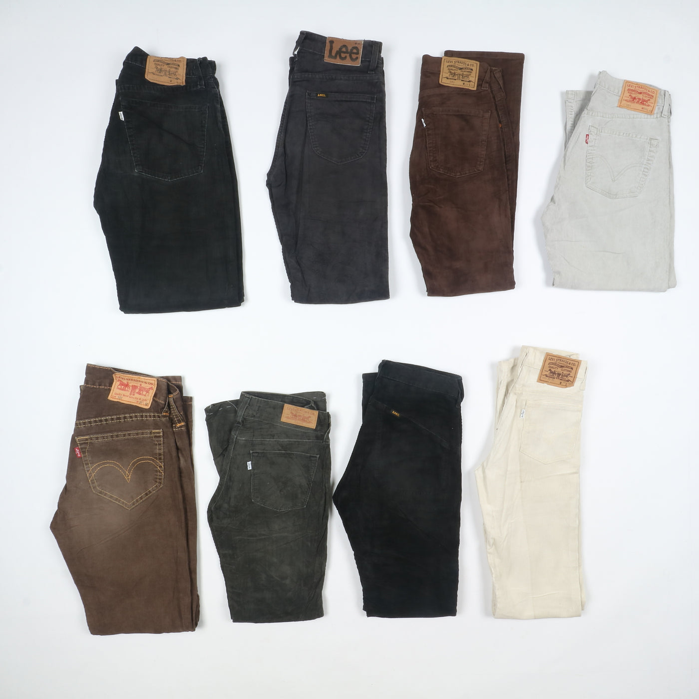 Levi's, Lee e Wrangler pantaloni vintage in velluto lotto stock da 33 paia corduroy