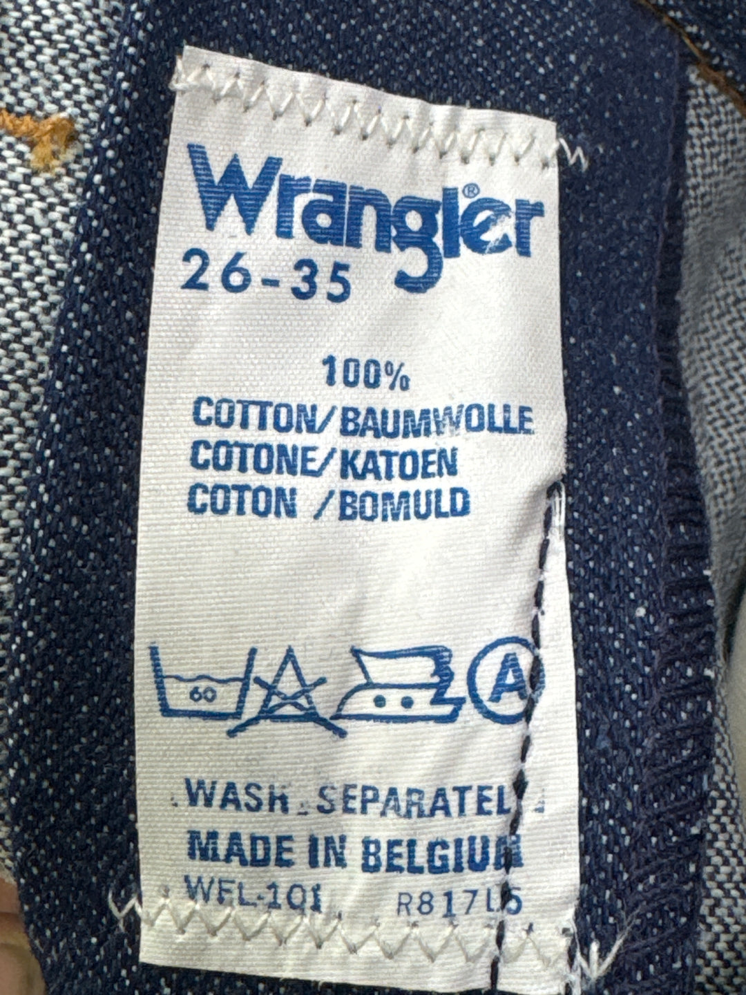 Wrangler western cut rivets W26 L35 made in Belgium anni 70&