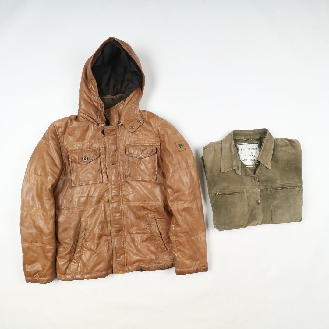 Box mix abbigliamento vintage in pelle Uomo e Donna 14 pz stock leather jacket