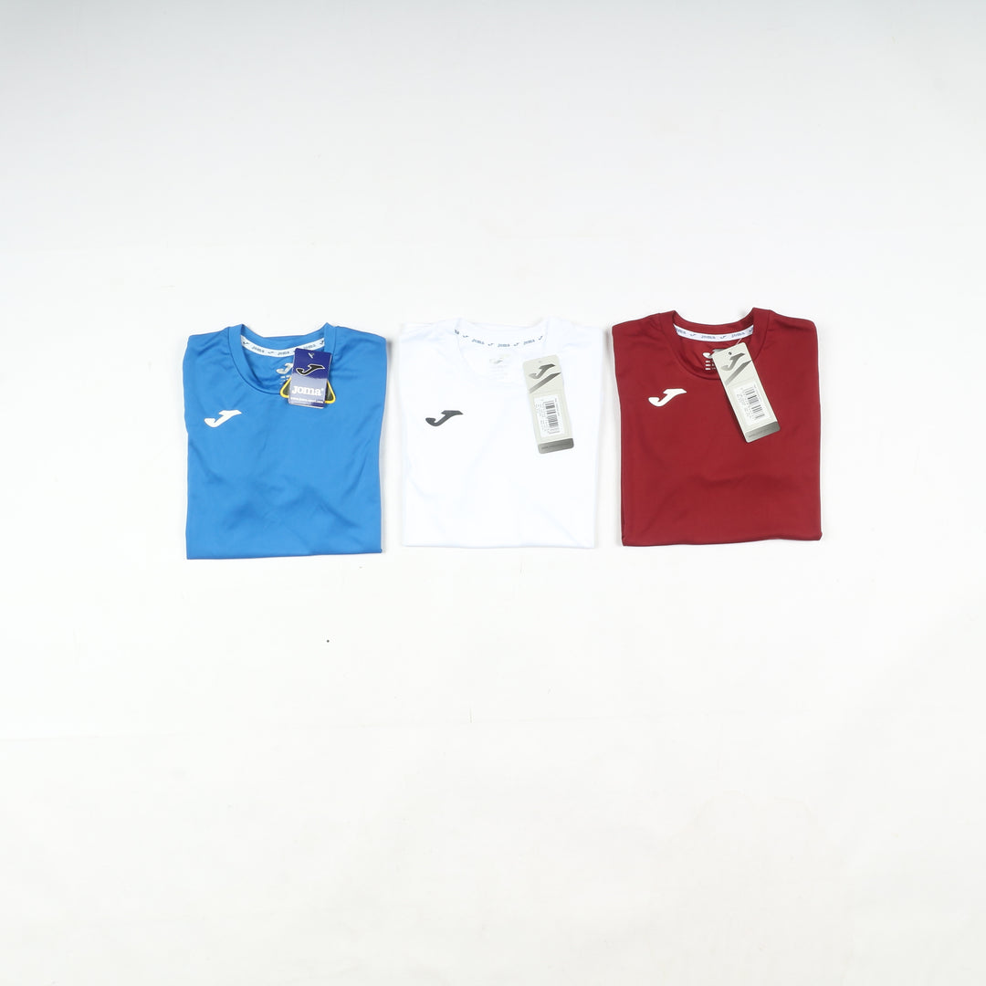 Magliette t-shirt sportive da calcio nuovi con cartellino 70pz Sportika, Macron, Royal, Joma