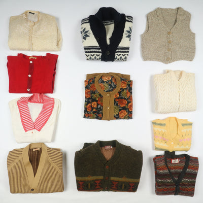 Cardigan vintage invernali uomo donna colorati box da 19 pz