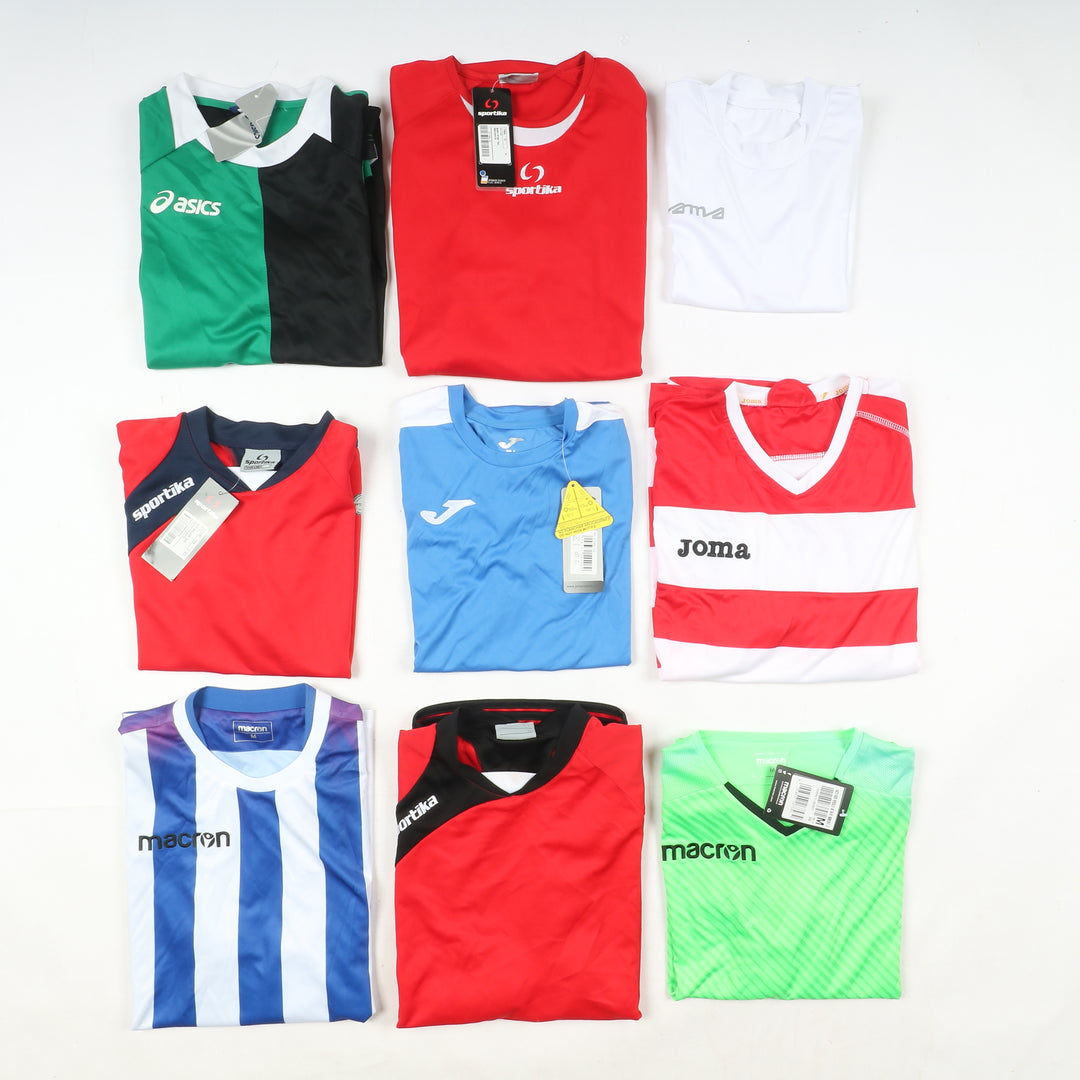 Magliette t-shirt sportive da calcio nuove 99pz uomo e donna Sportika, Macron, Royal, Joma