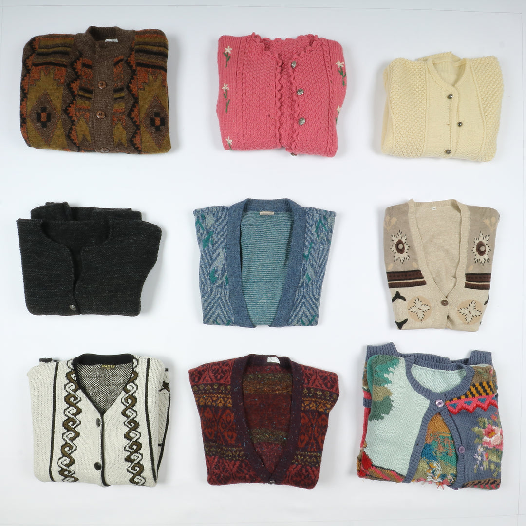 Cardigan vintage in lana box da 27 pz uomo e donna colorati