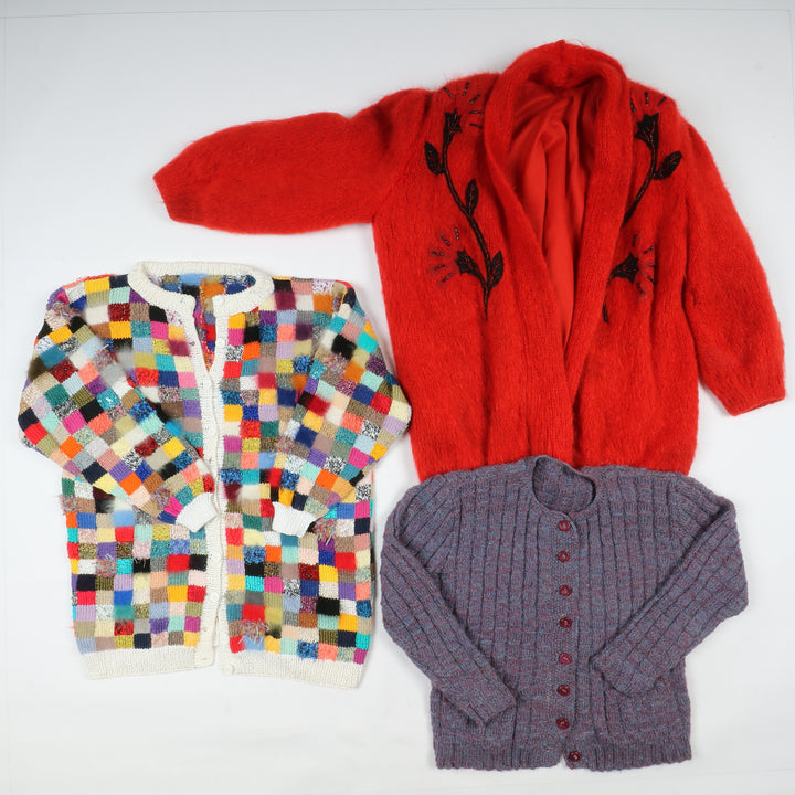 Cardigan vintage in lana box da 22 pz uomo e donna colorati