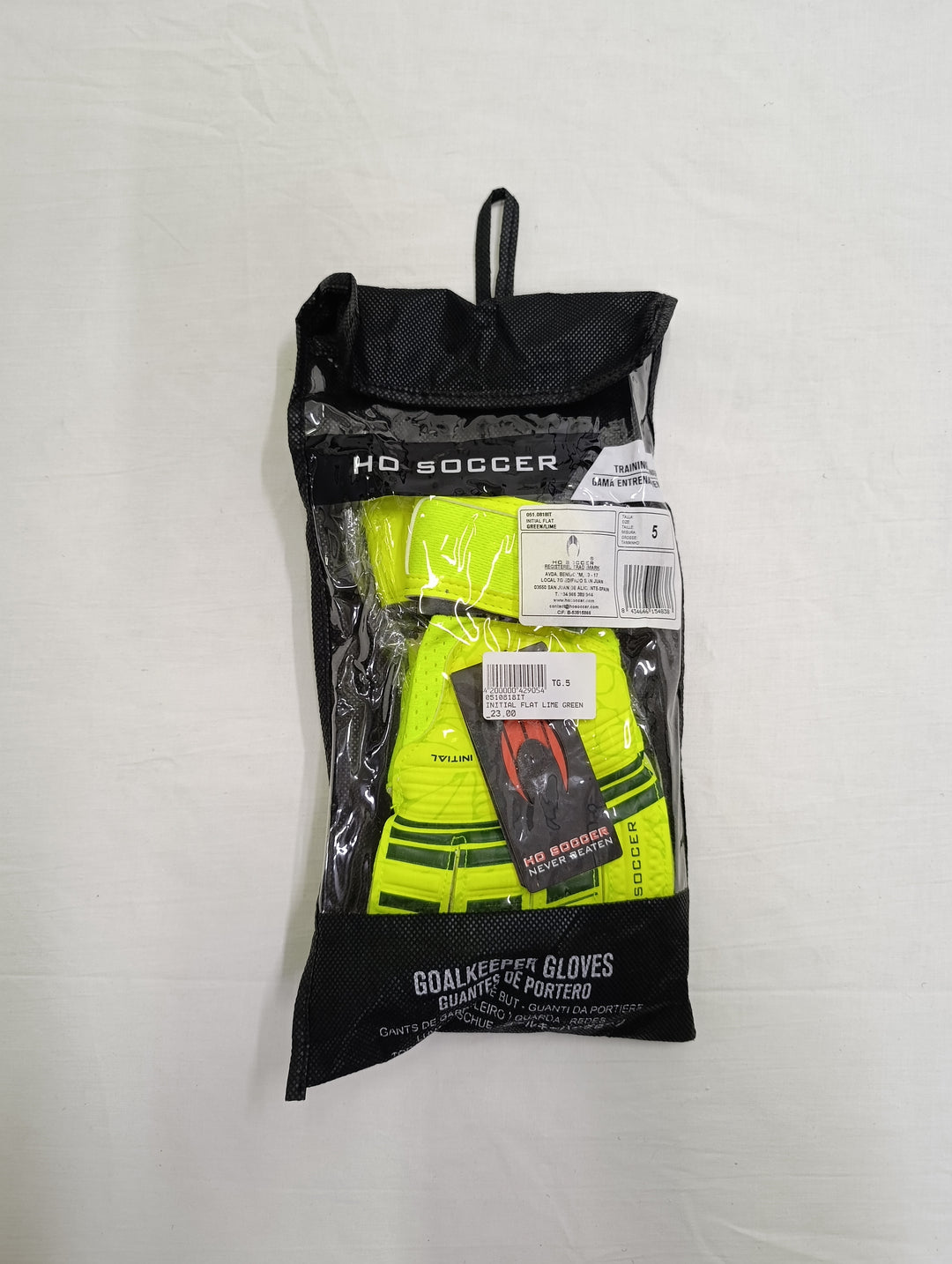 Ho soccer initial flat lime green size 5 guanti portiere calcio nuovi