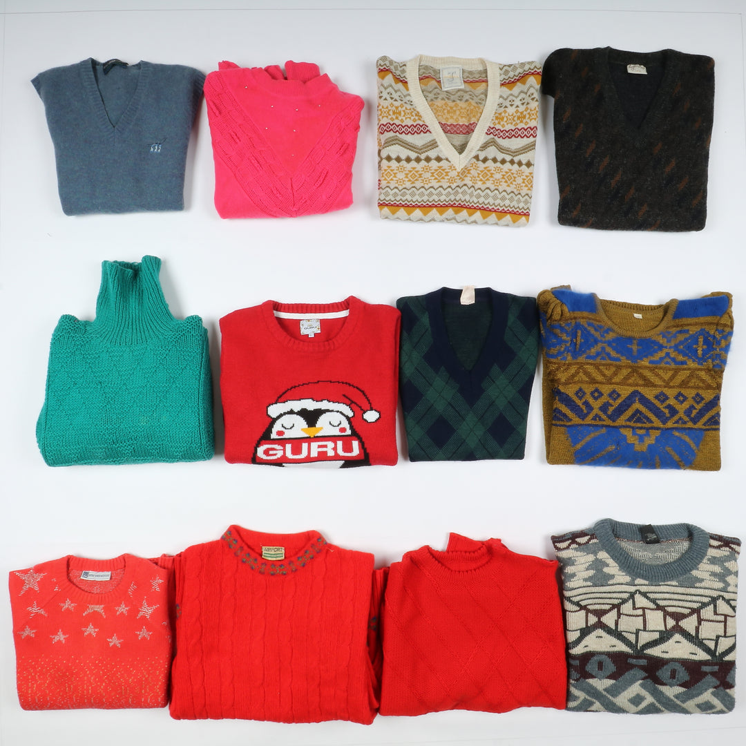 Maglioni vintage in lana donna e uomo colorati box da 34 pz