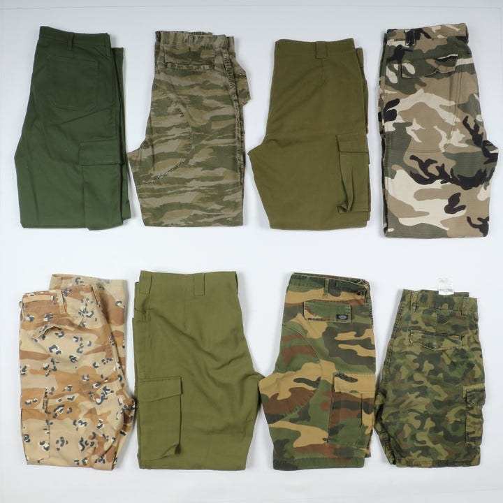 Pantaloni e pantaloncini cargo box da 29pz militari e civili mimetici, verde e camouflage