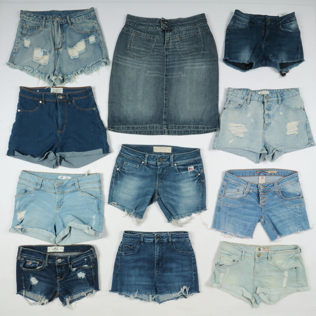 Short jeans donna mix brand box da 77pz vita alta, media e bassa