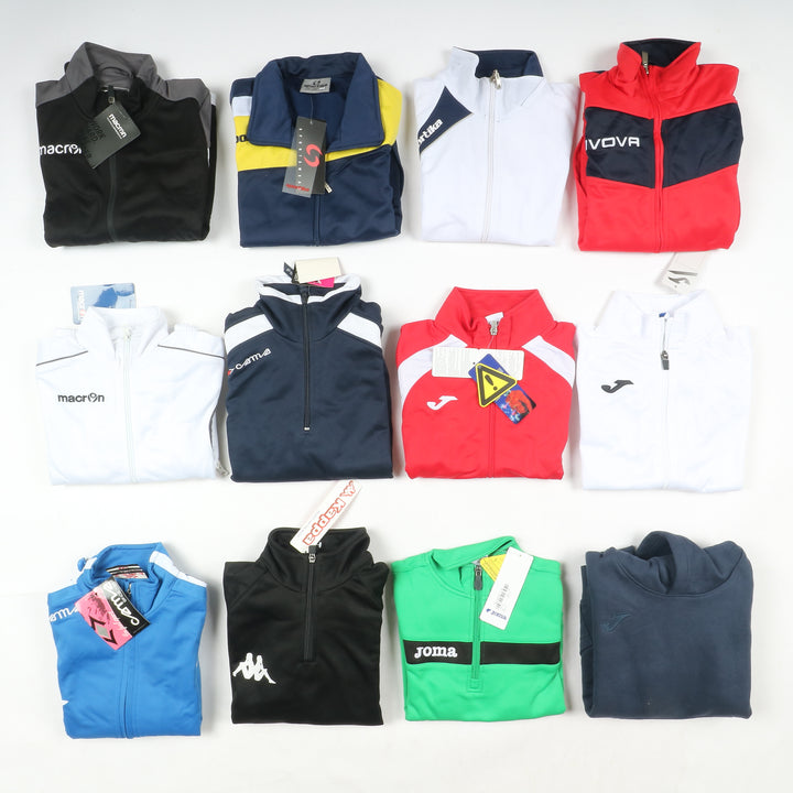 Stock bambino track top, felpe e pantaloni sportivi calcio 48pz cama, givova, joma, sportika