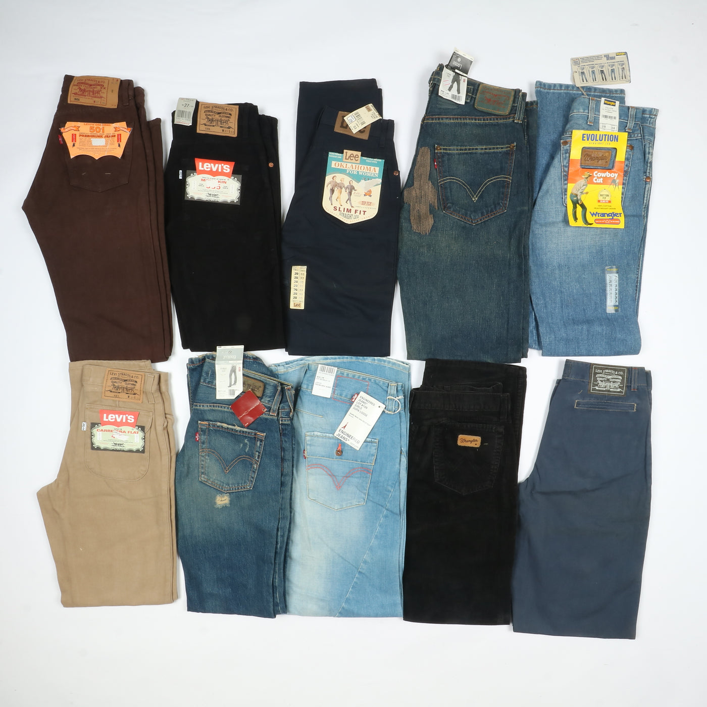 Levis - Lee e Wrangler jeans nuovi Deadstock stock da 44pz uomo donna