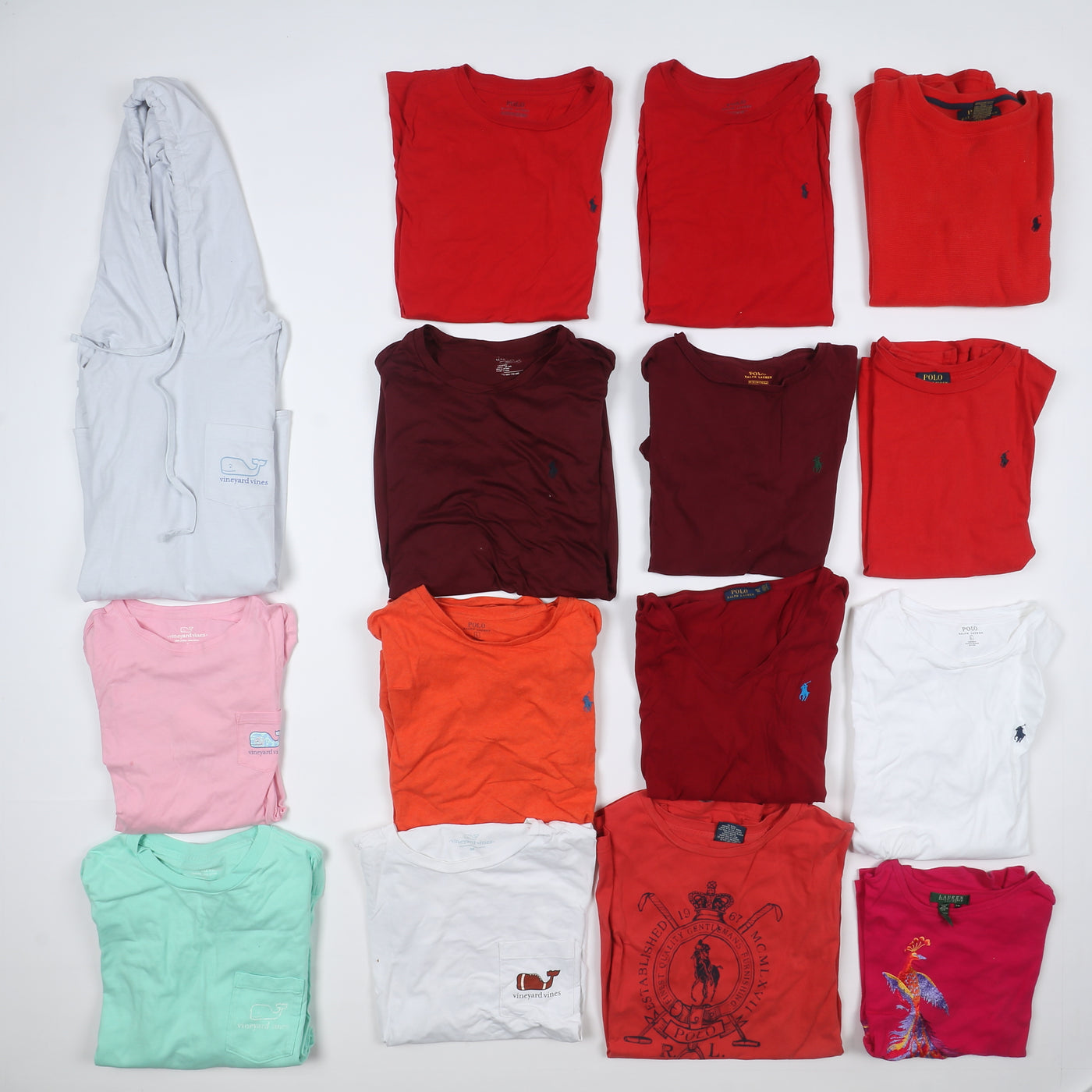 Stock Ralph Lauren, Tommy Hilfiger e Vineyard vine 54pz t-shirt vintage colorate
