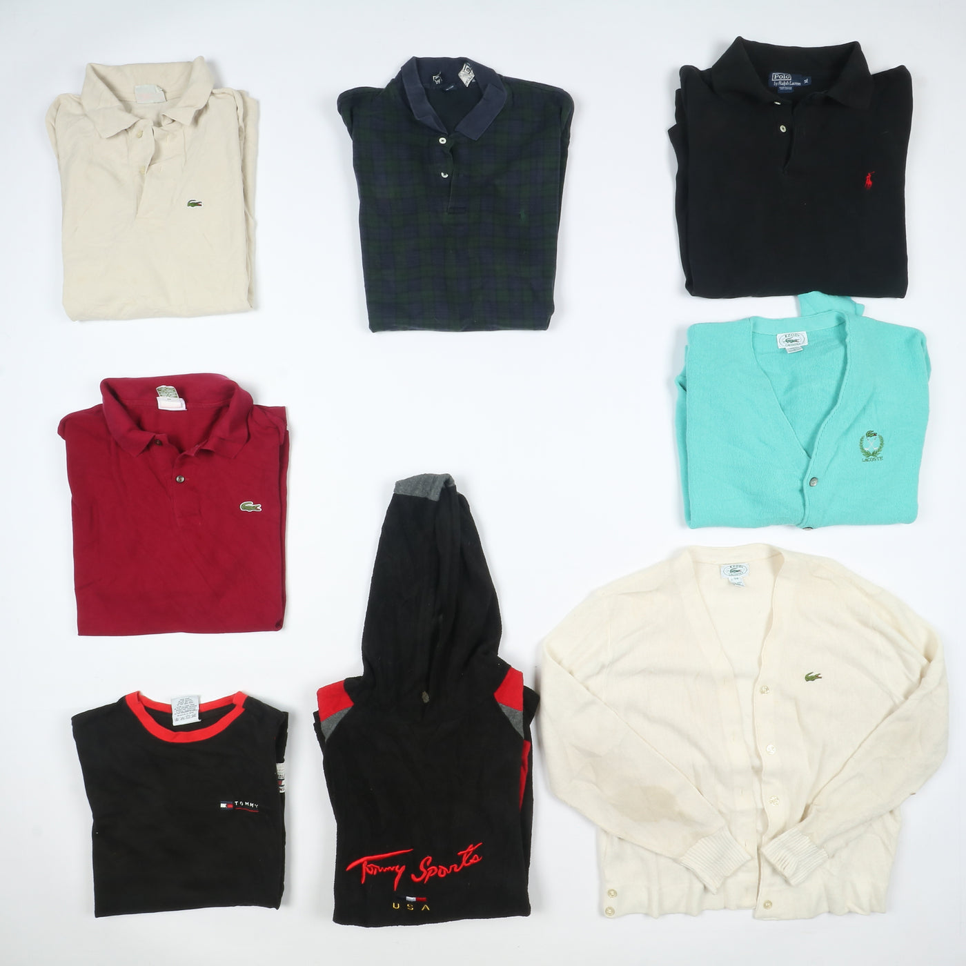Tommy Hifigere e Ralph Lauren Made in USA, Lacoste made in France stock da 75pz